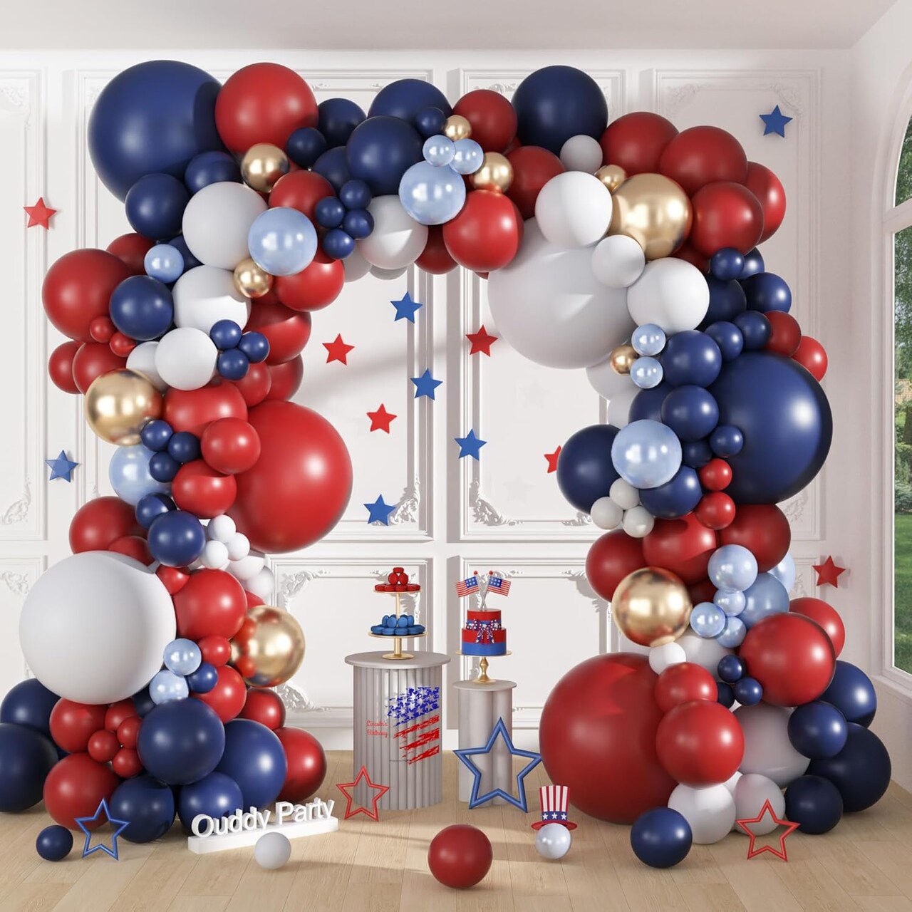 149PCS Red White and Blue Balloon Arch Kit – Memorial Day & 4th of July Patriotic Decorations with Navy Pearl, Red & Metallic Balloons for Independence Day, Veterans Day & USA Party Decor